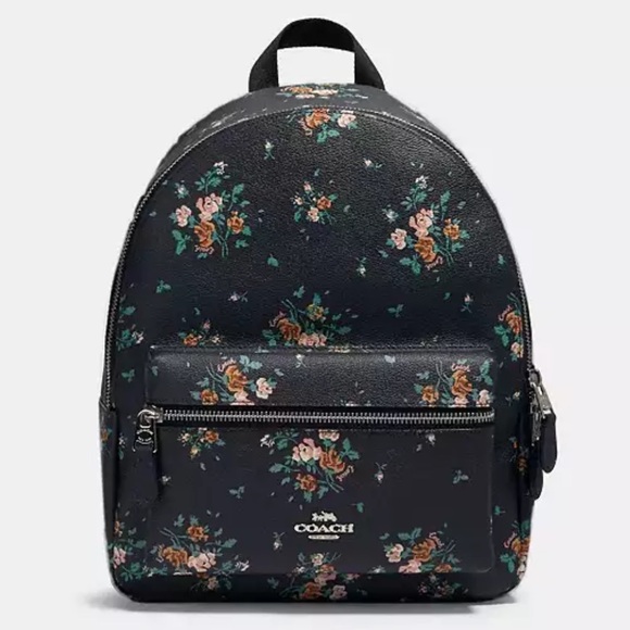 Coach Handbags - Coach Charlie Backpack With Rose Bouquet Print Black Backpack Floral Print
